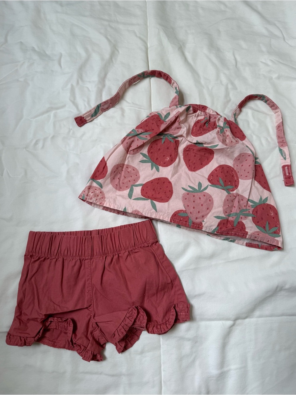 Strawberry Print Tank Top & Rose Shorts Set